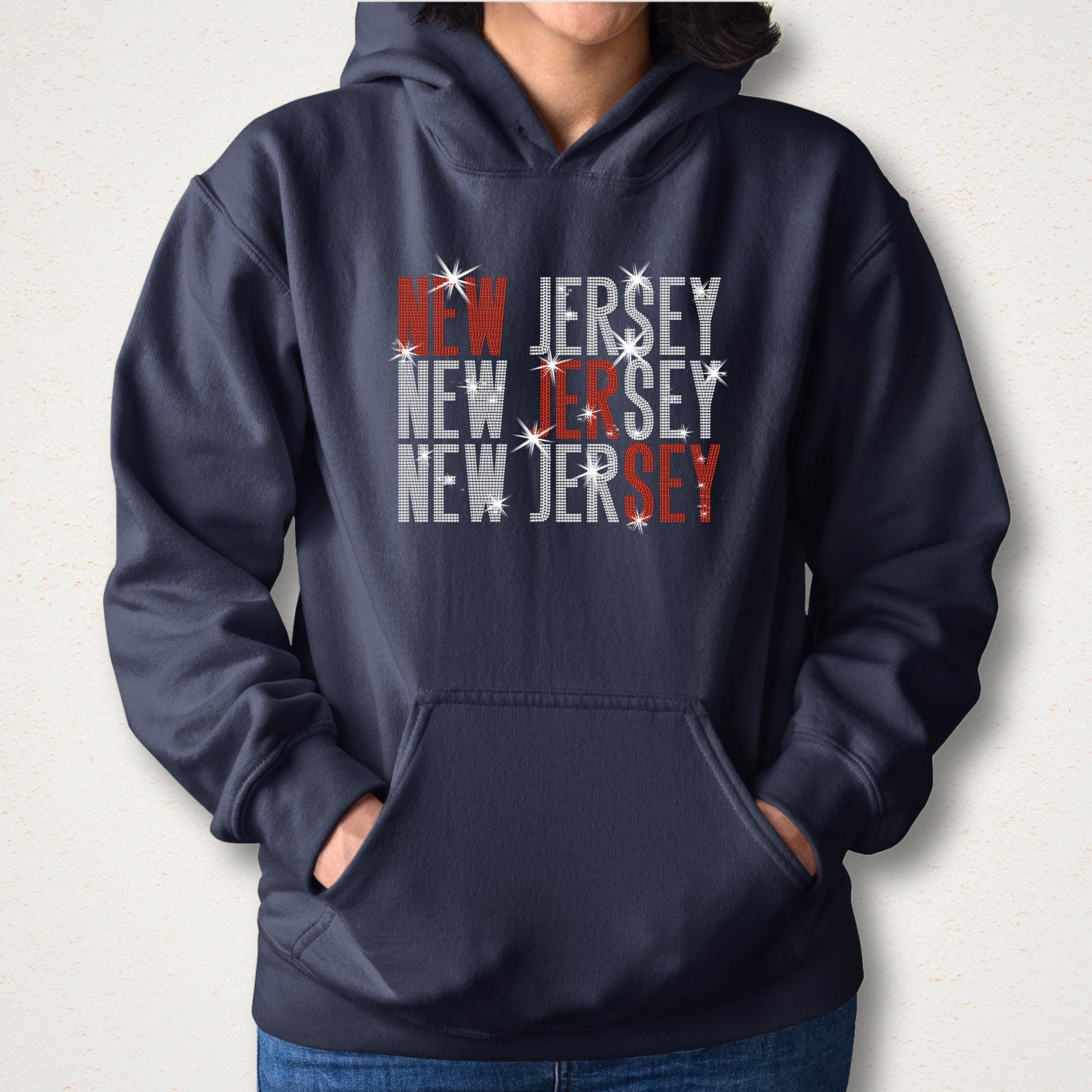 New Jersey Rhinestone Shirt: Professional Hockey Sports Bling Apparel