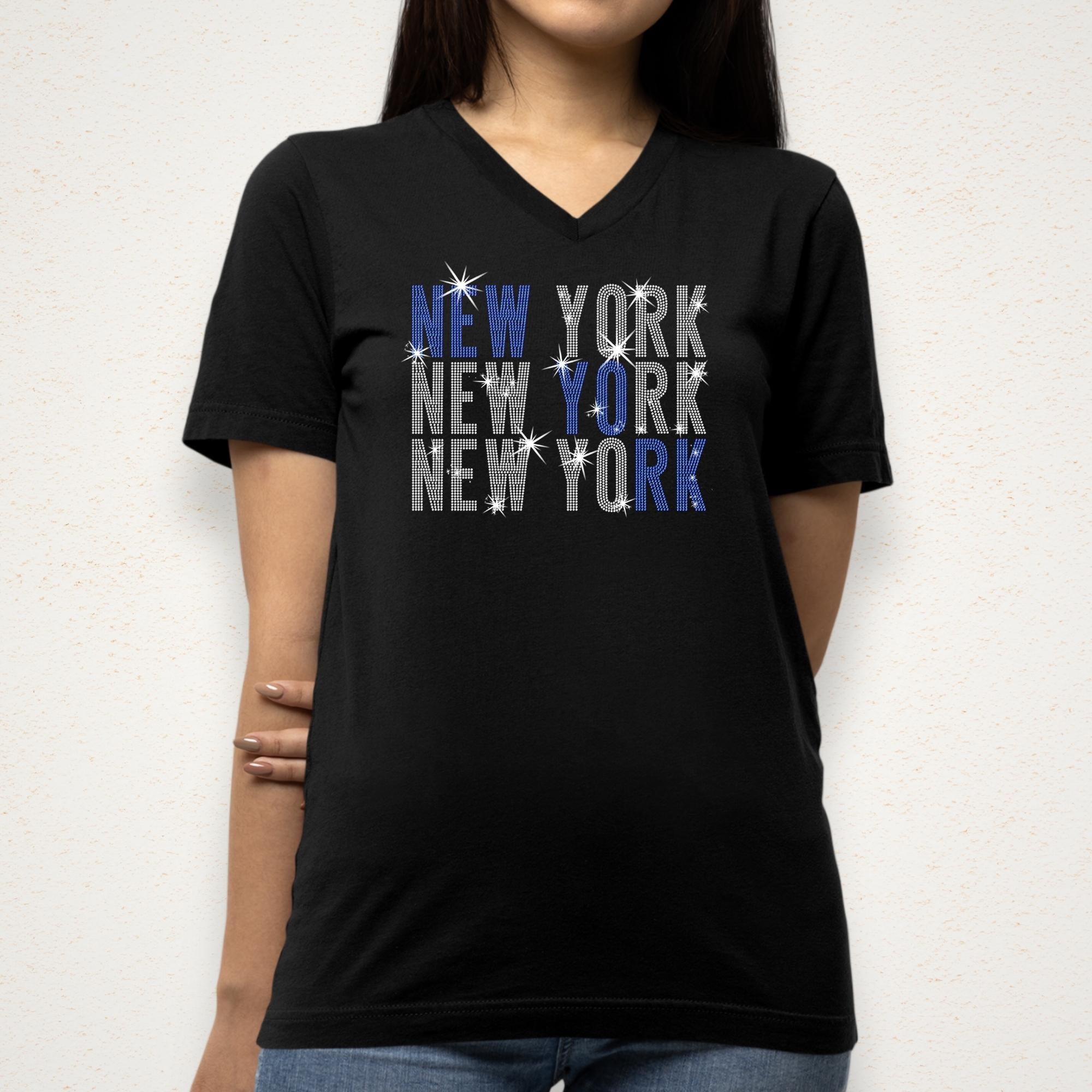 New York Rhinestone Shirt: Ice Hockey Fans Bling Tee