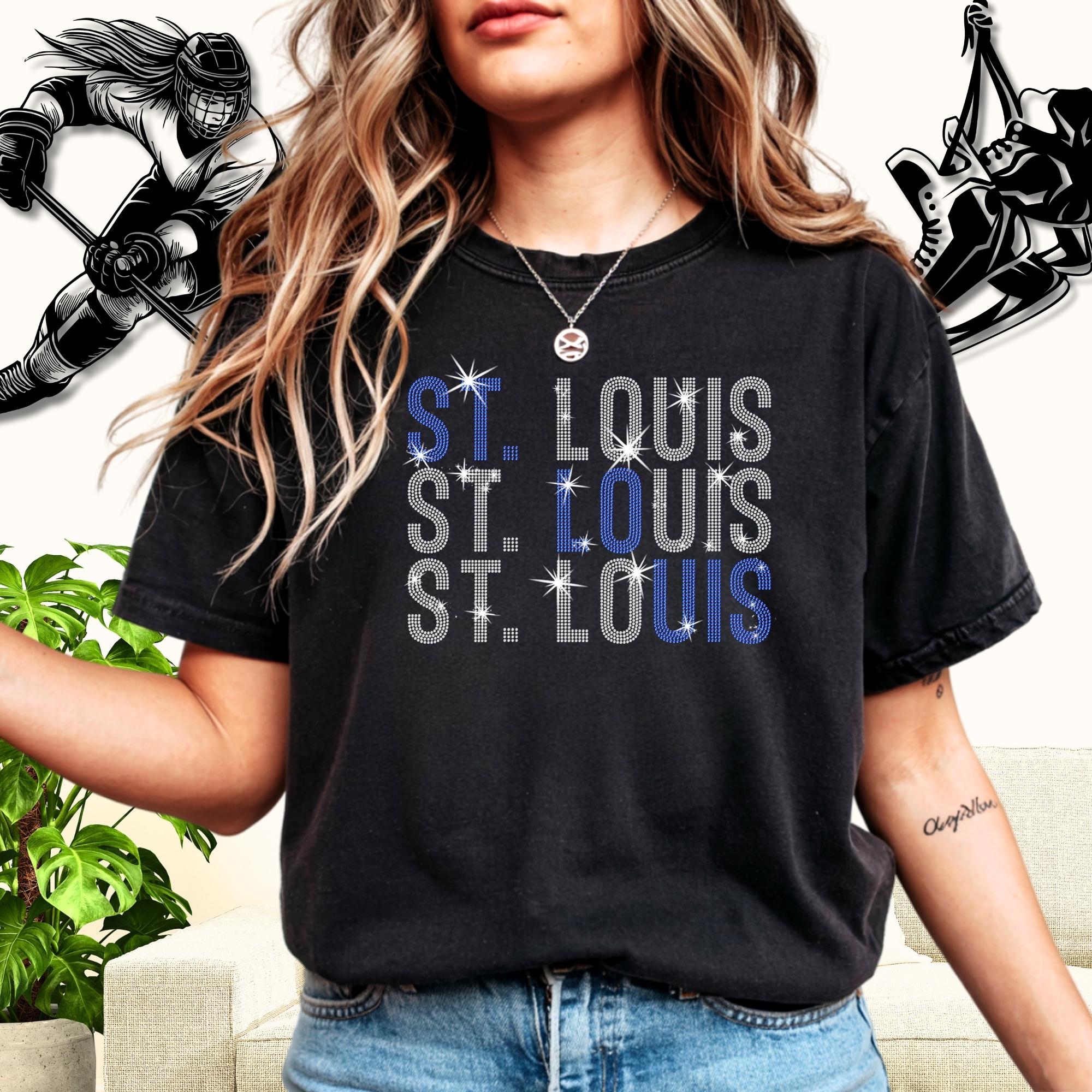 St. Louis Rhinestone Shirt: Hockey Player Jersey for Game Day Outfit