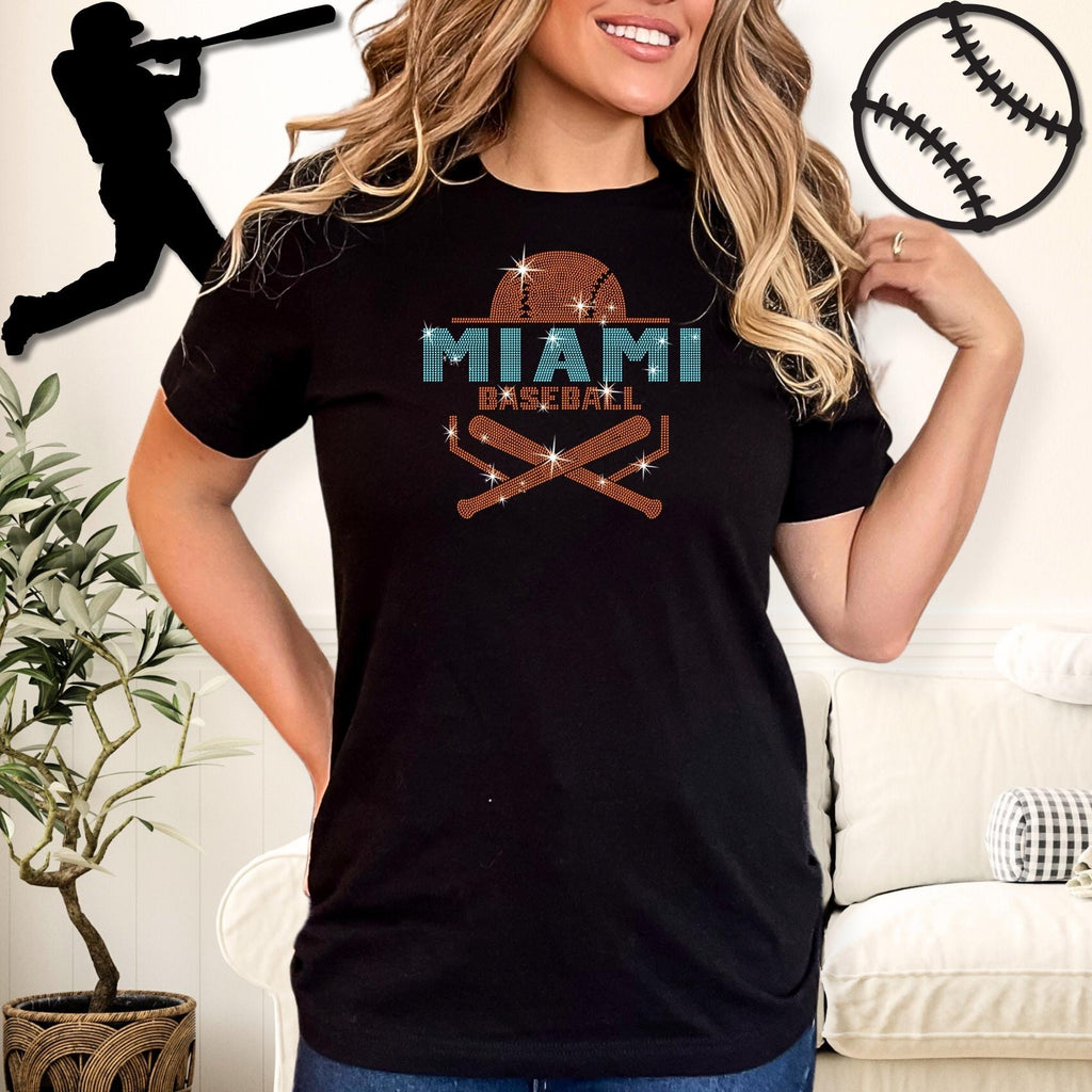 Miami Baseball Rhinestone Shirt: Tailgate Retro Bling Tee