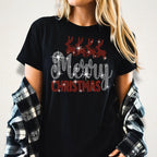 Merry Christmas Reindeers Rhinestone Tee: Xmas Shirt with Santa Claus Riding Reindeers