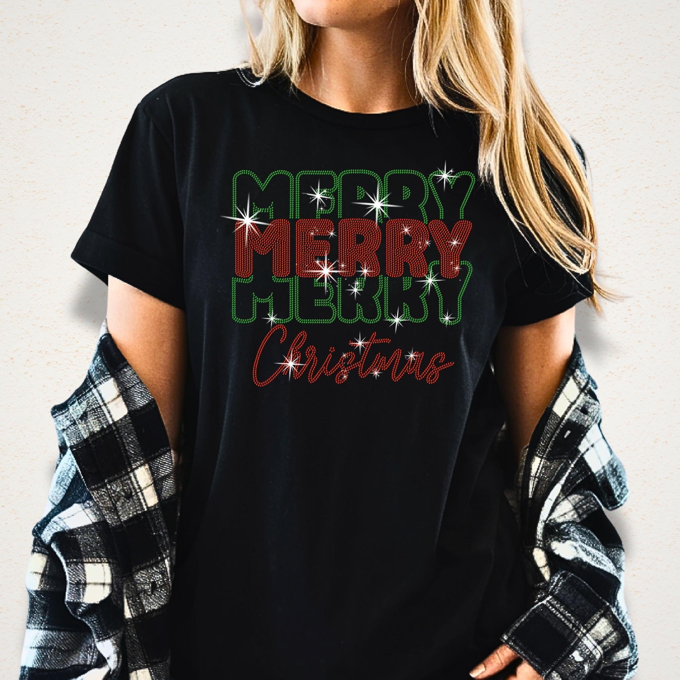 Merry Christmas Rhinestone T-Shirt: Women's Xmas Sparkle Shirt Main image