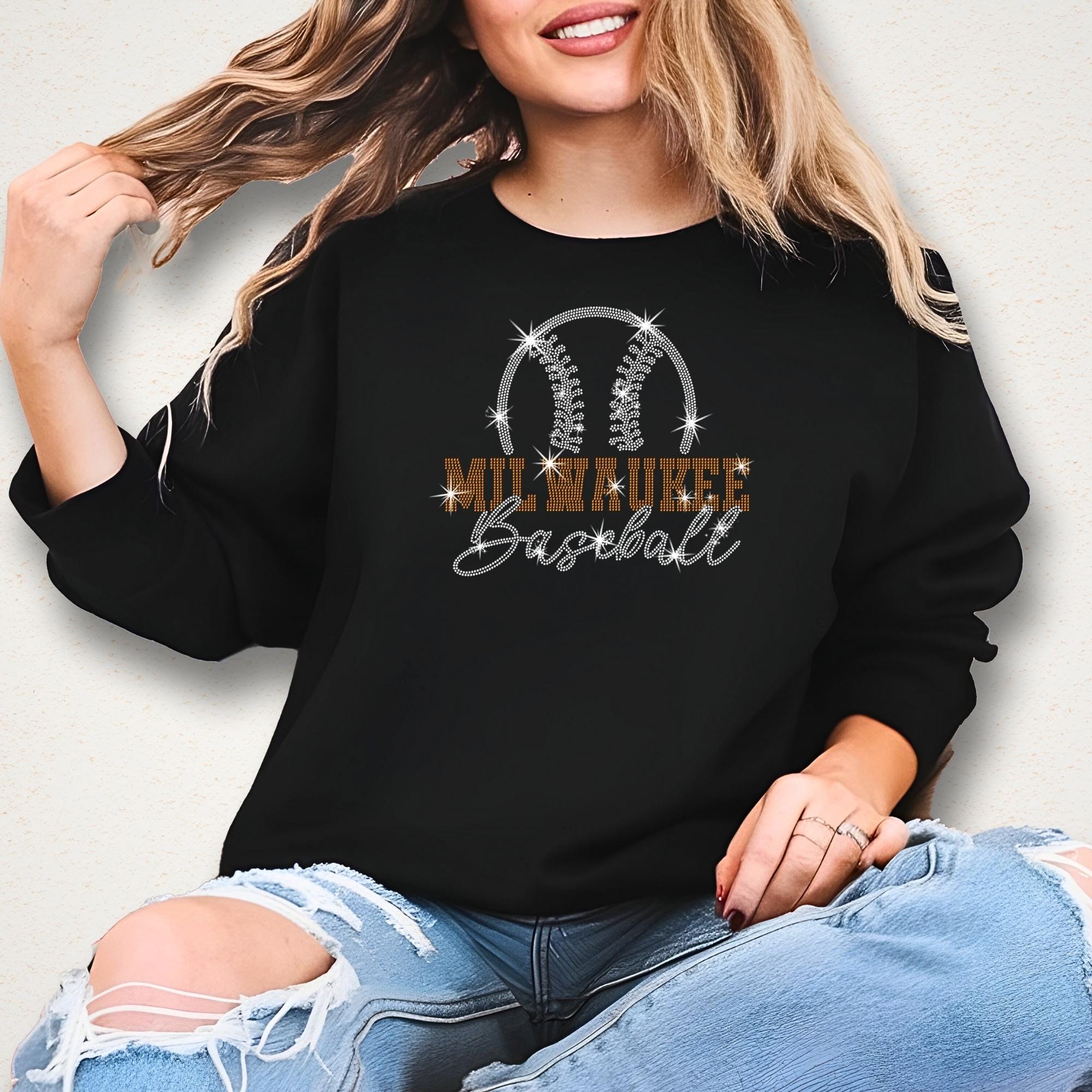 Milwaukee Baseball Team Rhinestone Shirt: Retro Baseball Mom Sweatshirt