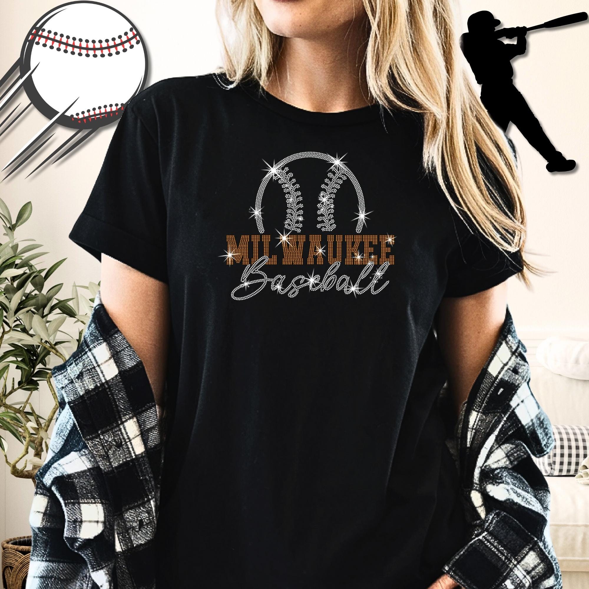 Milwaukee Baseball Team Rhinestone Shirt: Retro Baseball Mom Sweatshirt