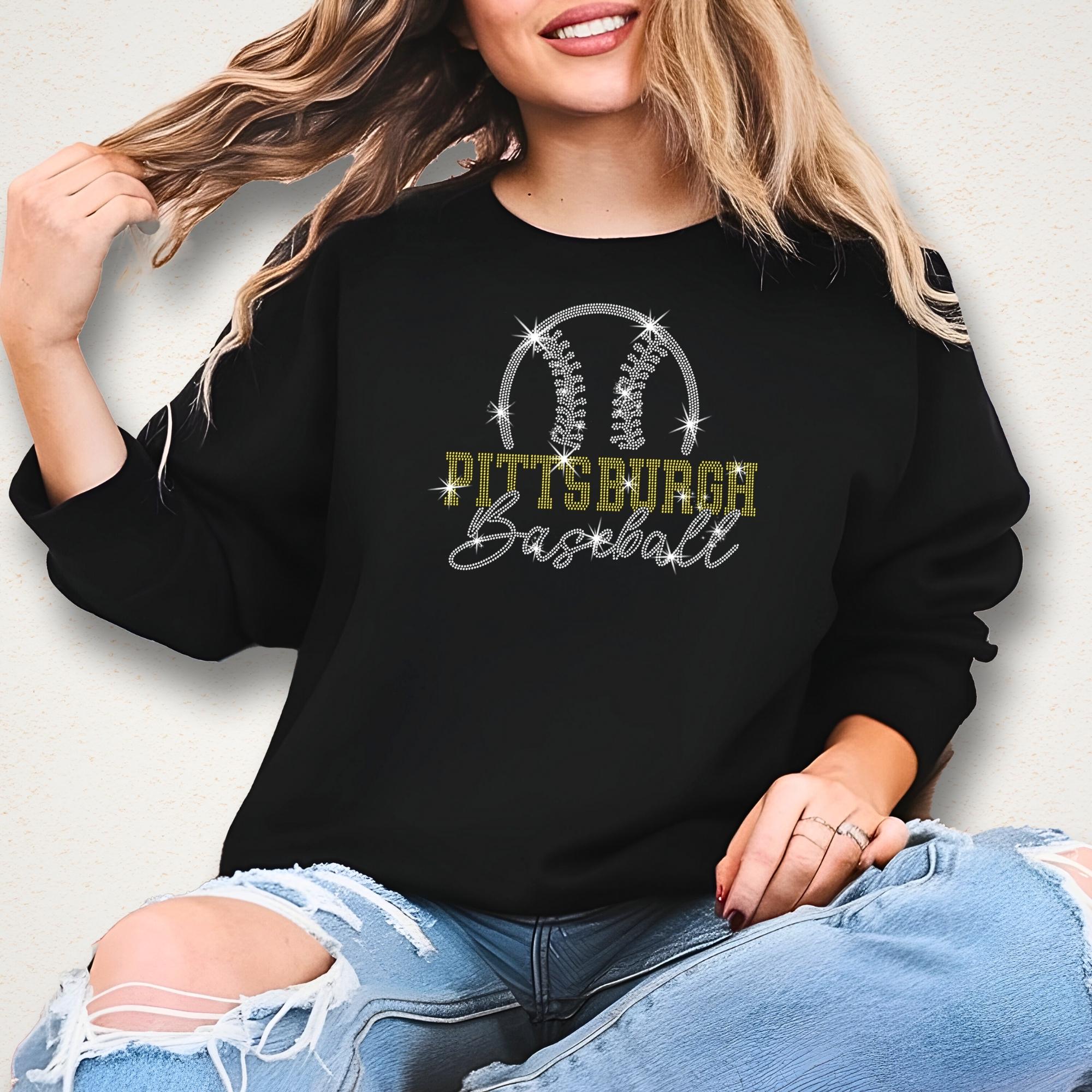 Pittsburgh Baseball Team Rhinestone Shirt: Baseball Team Retro Tee Secondary image