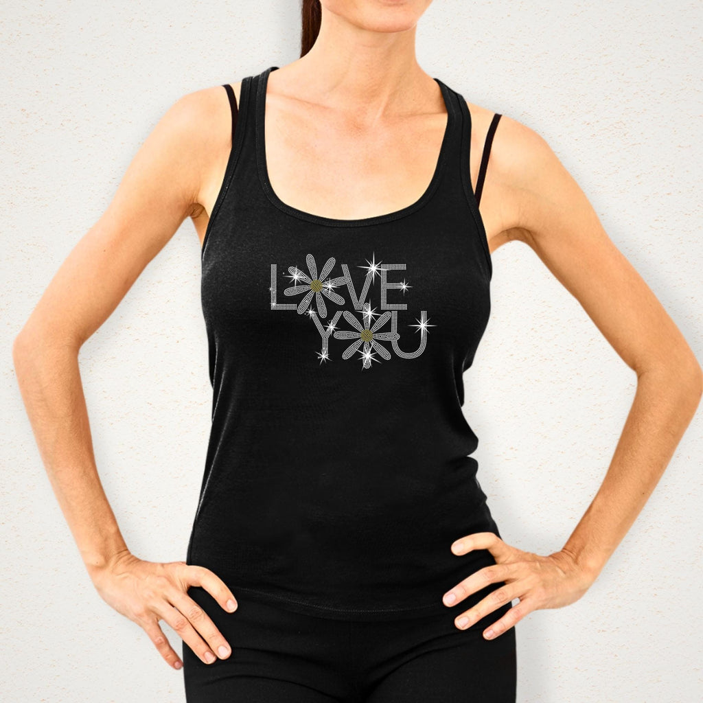 Love You Rhinestone Shirt with Daisies: Sparkly Sweatshirt Gift for Lovers