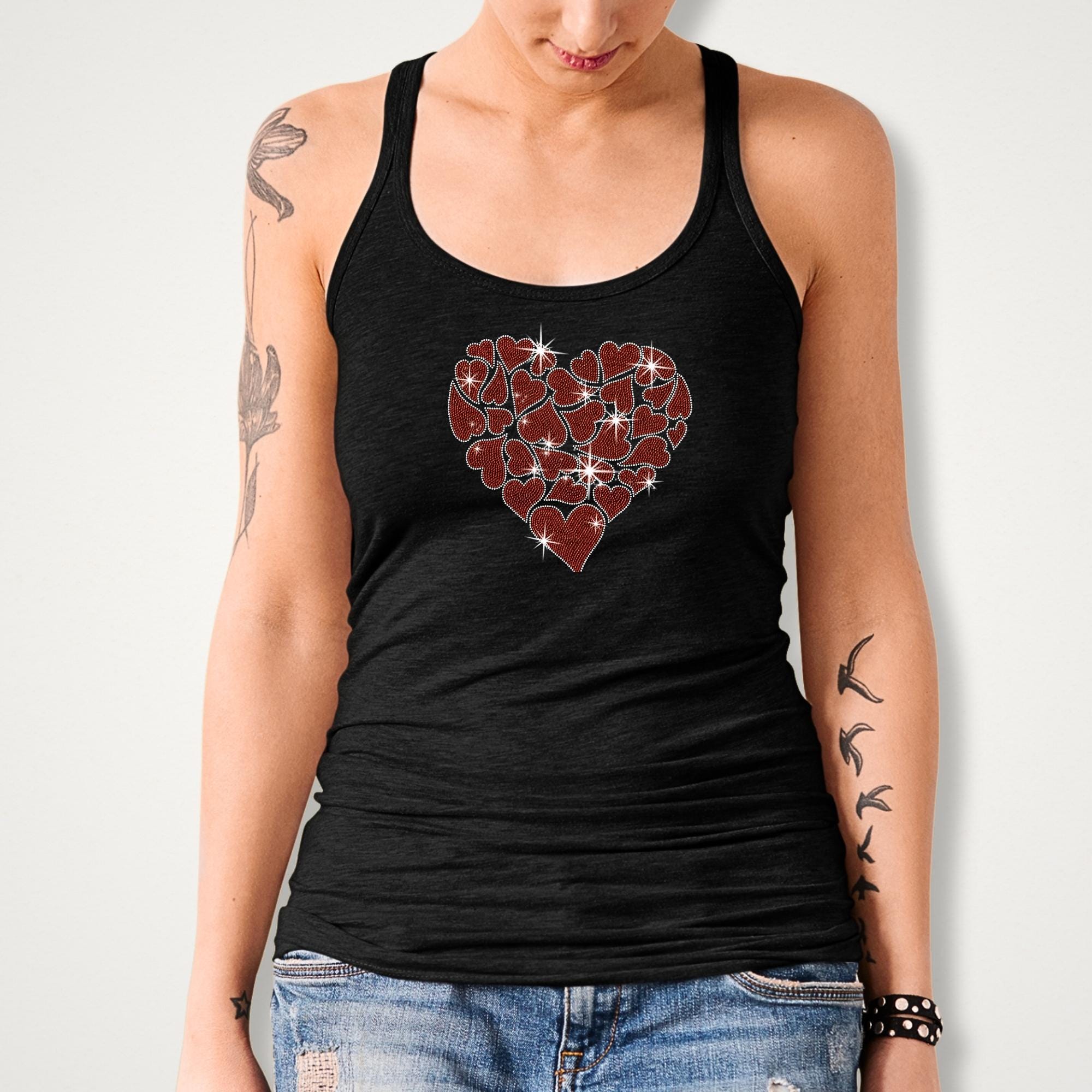 Little Hearts in Heart Shaped Rhinestone Shirt: Couples Valentine Sweatshirt Gift