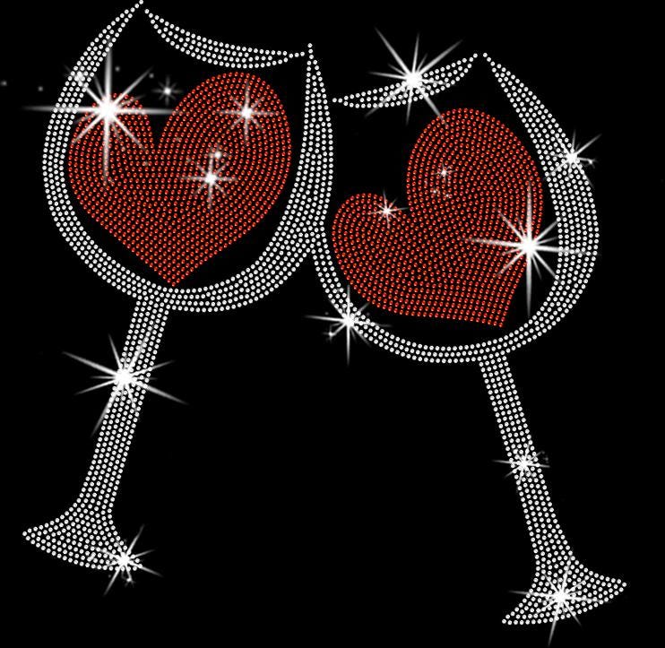 Two Heart in Two Wine Glass Rhinestone Shirt: Special Wine Gift for Valentine's Day