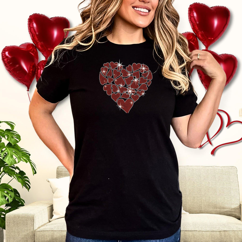 Little Hearts in Heart Shaped Rhinestone Shirt: Couples Valentine Sweatshirt Gift