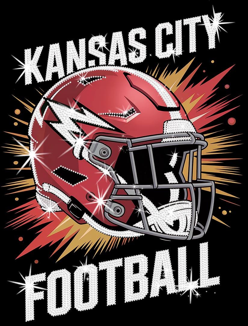 Kansas City Bling Rhinestone Football Shirt: Game Day Sparkly DTF Rhinestone Tee