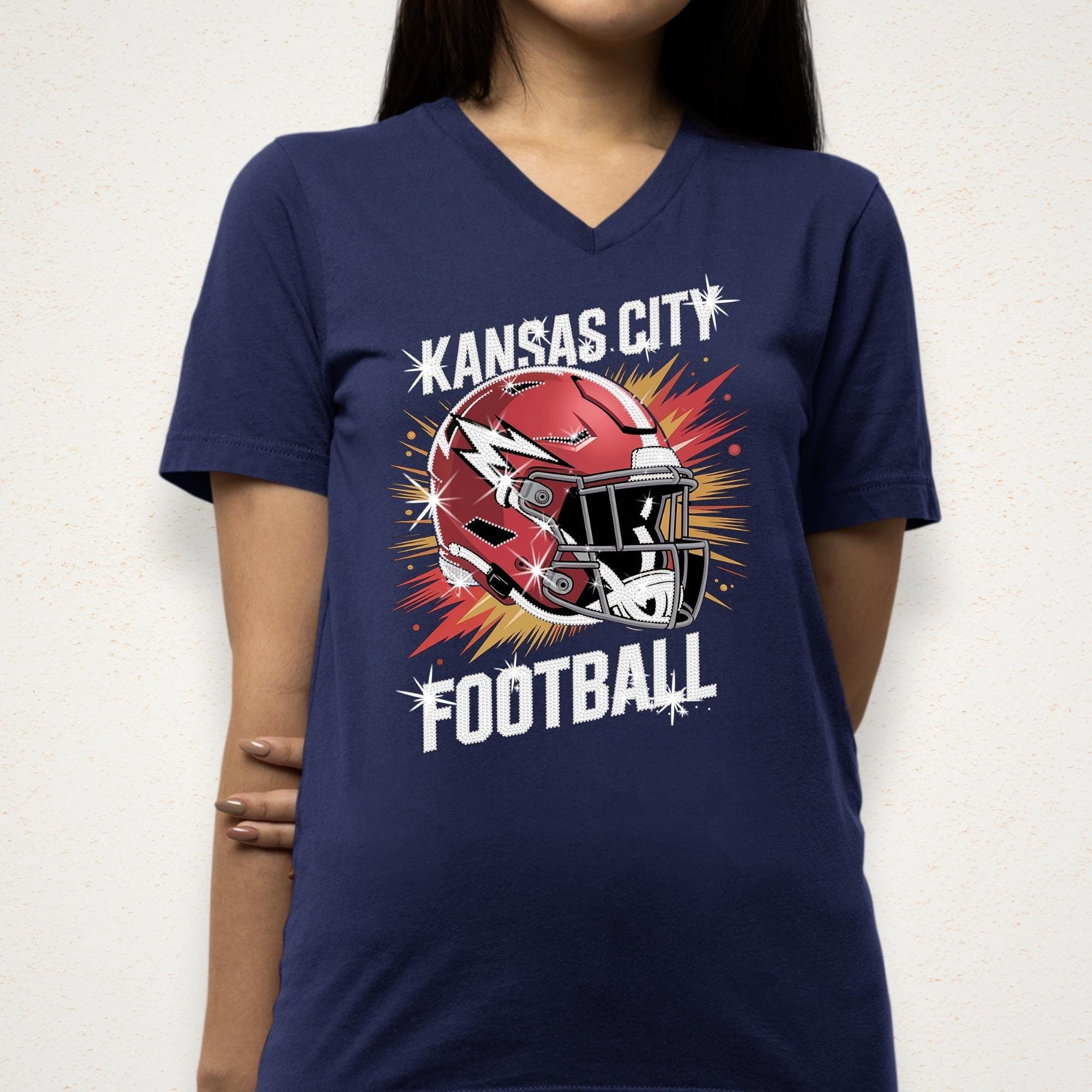 Kansas City Bling Rhinestone Football Shirt: Game Day Sparkly DTF Rhinestone Tee