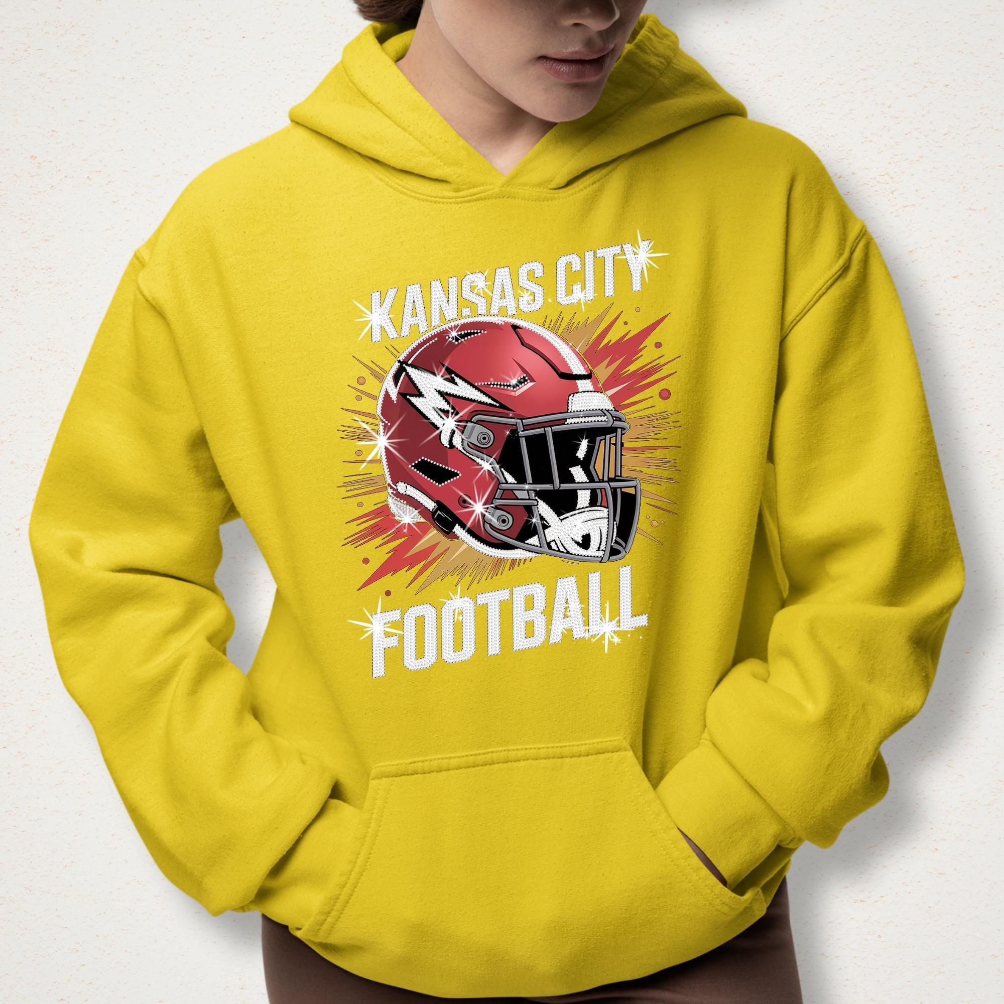 Kansas City Bling Rhinestone Football Shirt: Game Day Sparkly DTF Rhinestone Tee