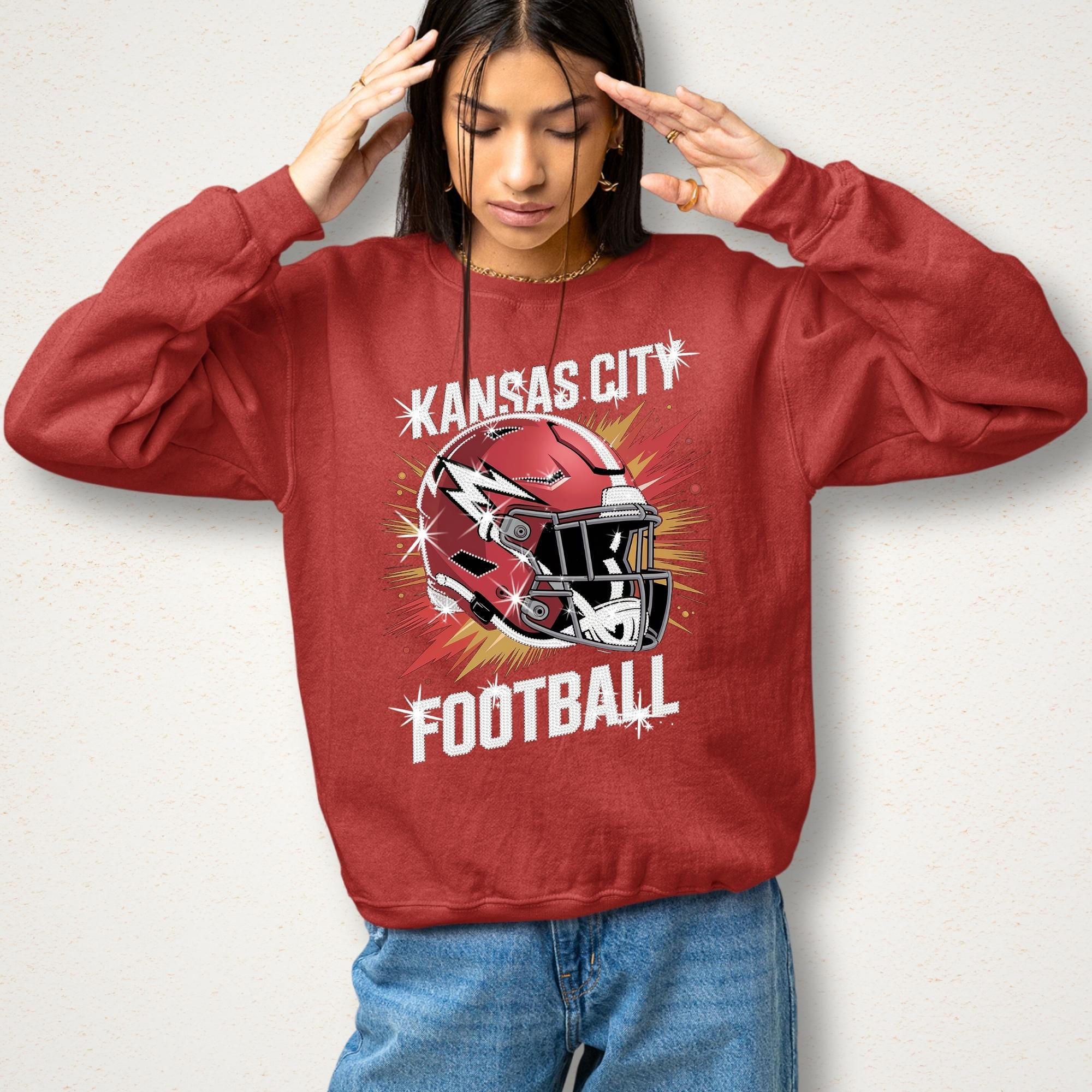 Kansas City Bling Rhinestone Football Shirt: Game Day Sparkly DTF Rhinestone Tee