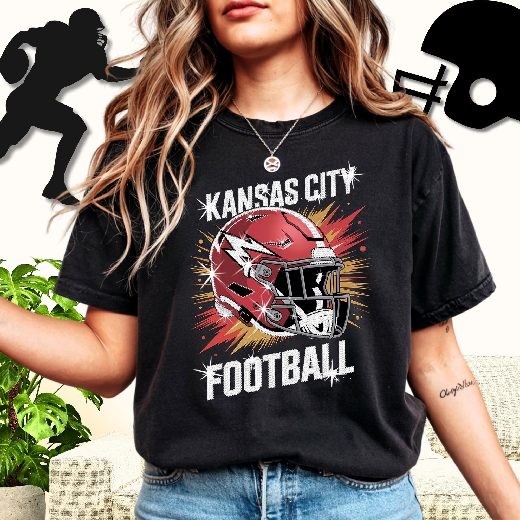 Kansas City Bling Rhinestone Football Shirt: Game Day Sparkly DTF Rhinestone Tee Main image
