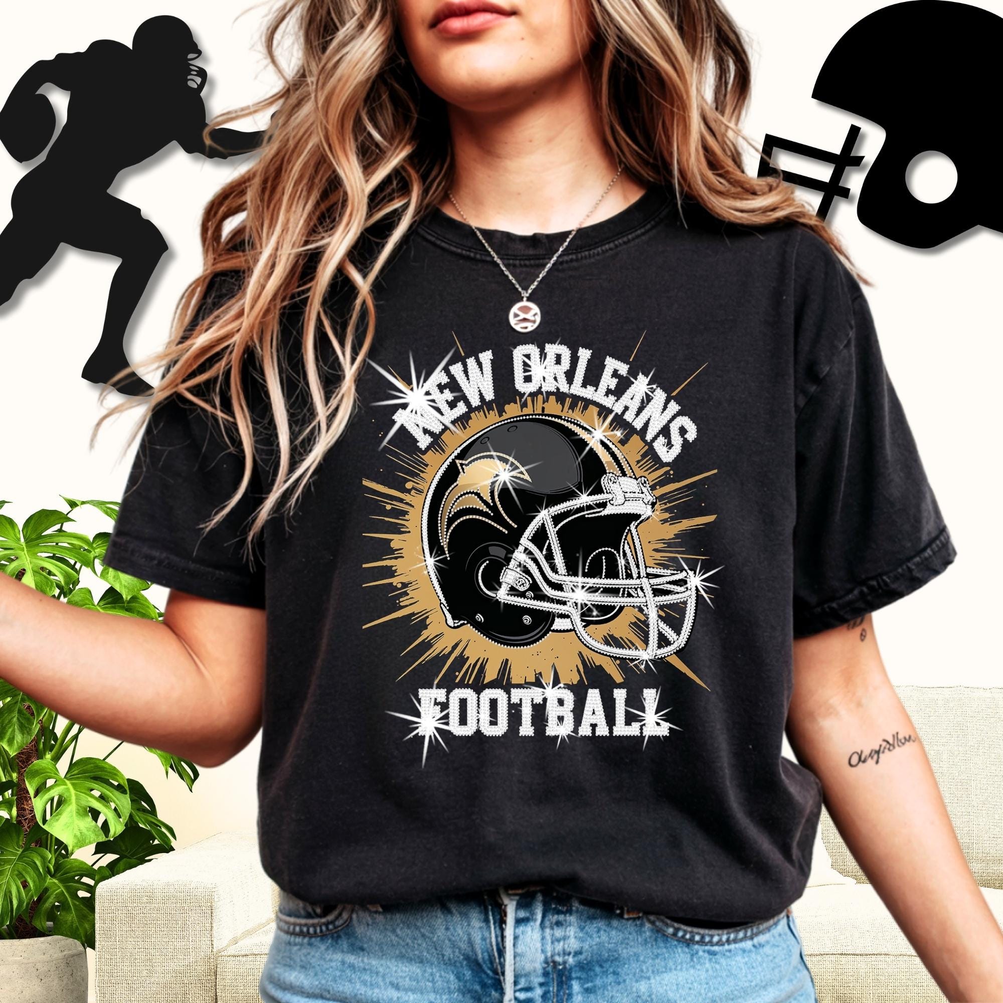New Orleans Football DTF Rhinestone Shirt: Bling Game Day Tee Main image