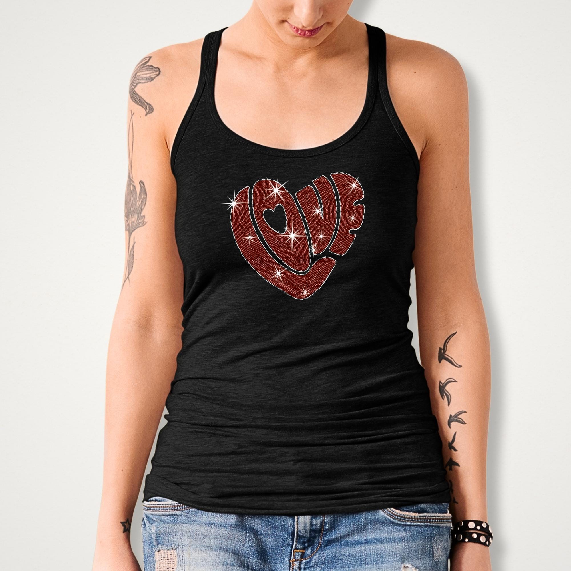 Heart-Shaped Love Rhinestone Shirt: Sparkly Couples Love Sweatshirt