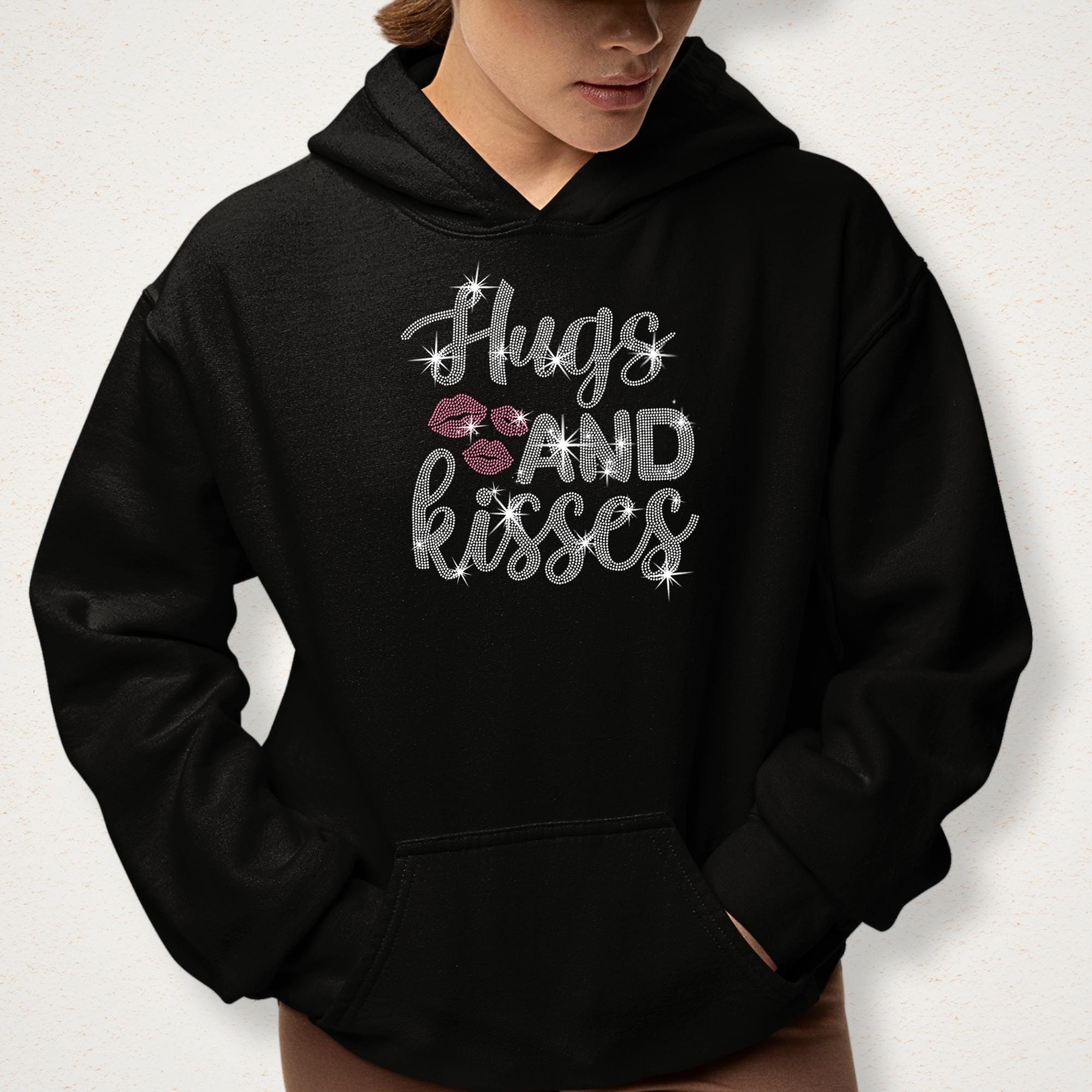Hugs and Kisses Valentine's Day Rhinestone Shirt: Lovers Matching Bling Tee