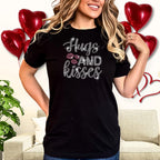 Hugs and Kisses Valentine's Day Rhinestone Shirt: Lovers Matching Bling Tee