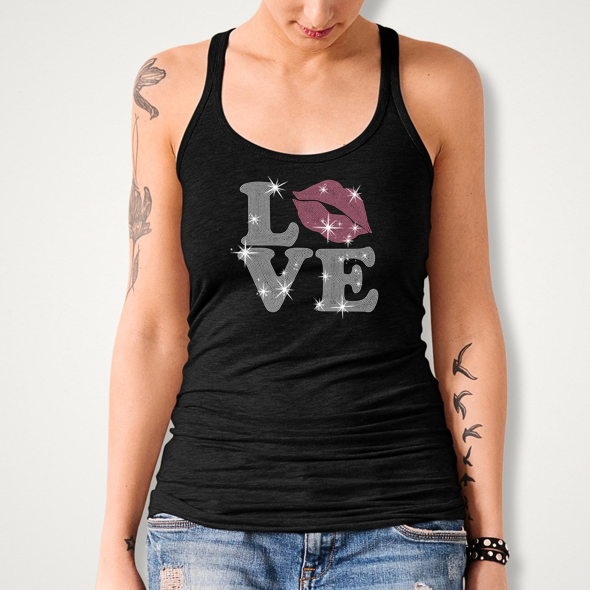 Love with Lips Rhinestone Shirt: Retro Trendy Love Tee