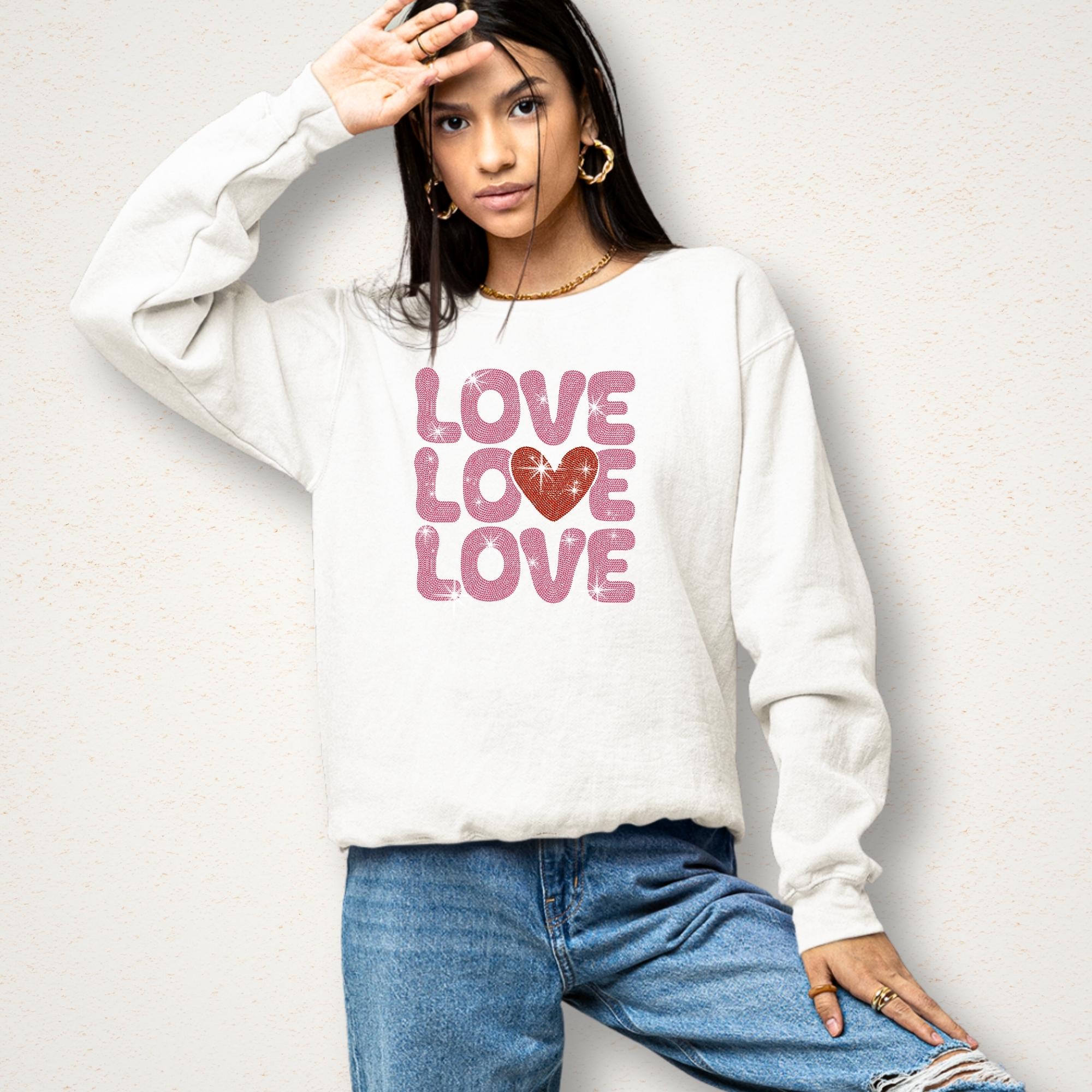 Love with Heart Rhinestone Shirt: Valentine's Day Sweatshirt for Women