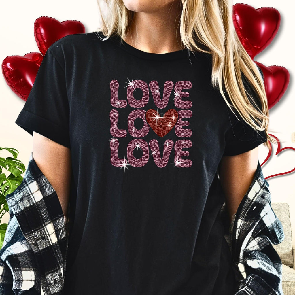 Love with Heart Rhinestone Shirt: Valentine's Day Sweatshirt for Women