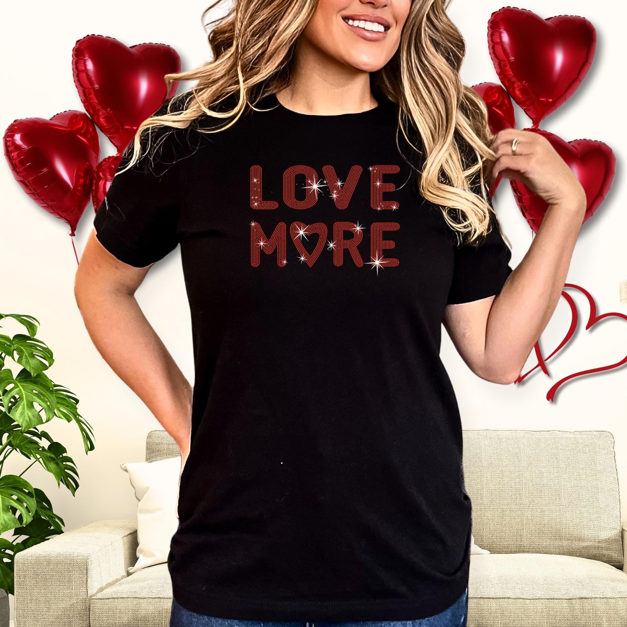 Love More Rhinestone Shirt: Bling Couple Valentine Tee