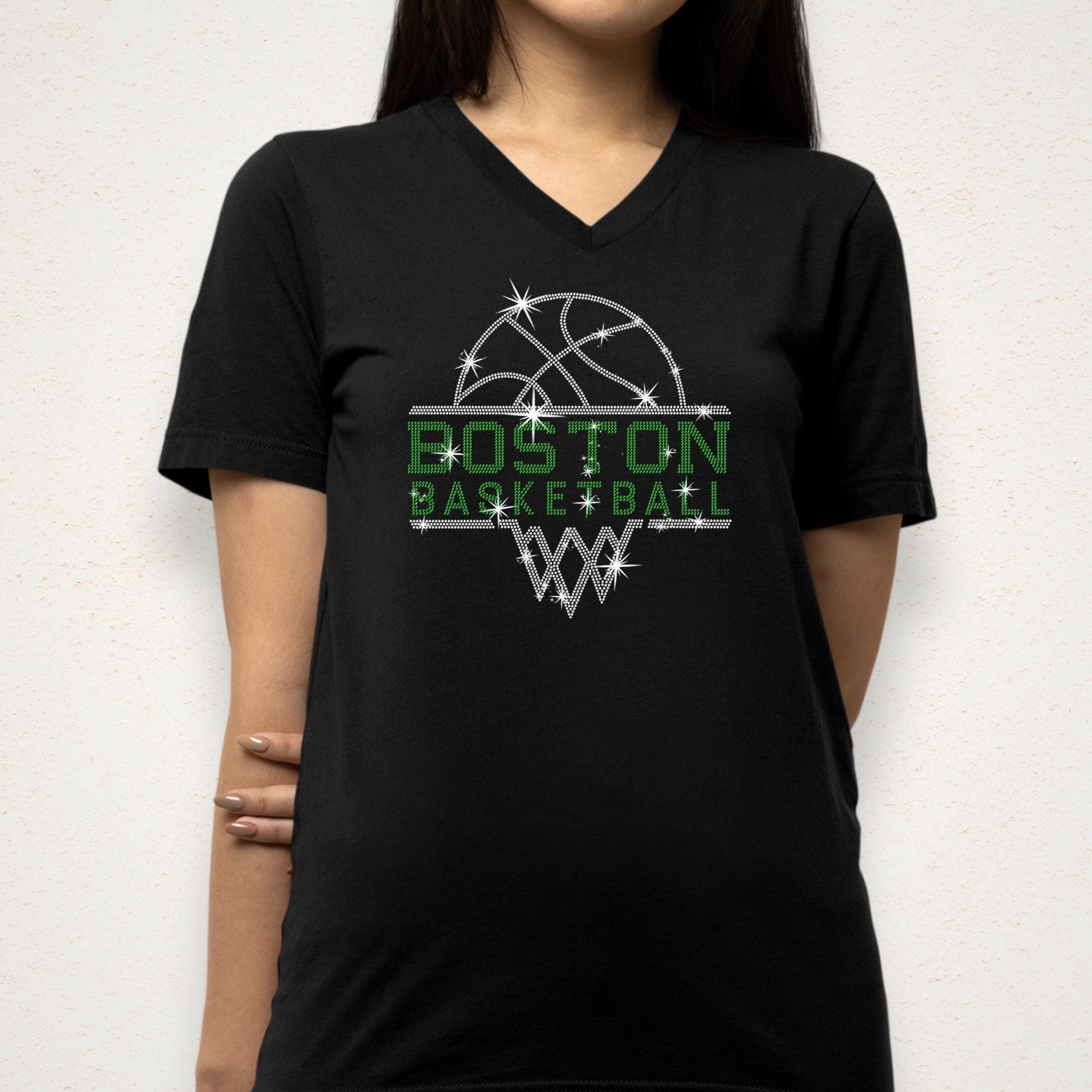 Boston Basketball Rhinestone Shirt: Basketball Sports Team Sparkle Tee