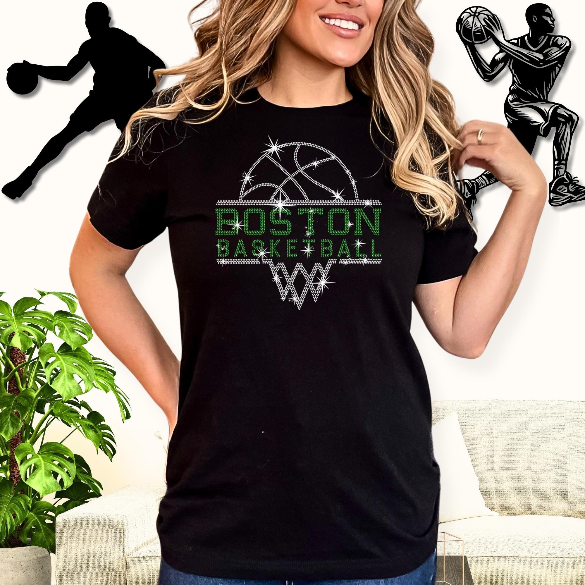 Boston Basketball Rhinestone Shirt: Basketball Sports Team Sparkle Tee
