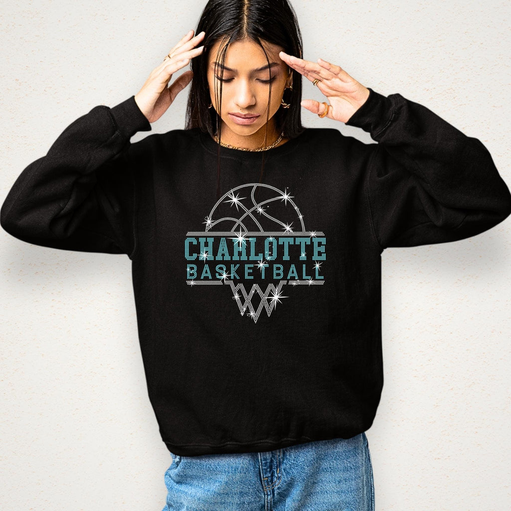 Charlotte Basketball Sports Team Rhinestone Shirt: Basketball Game Day Bling Hoodie