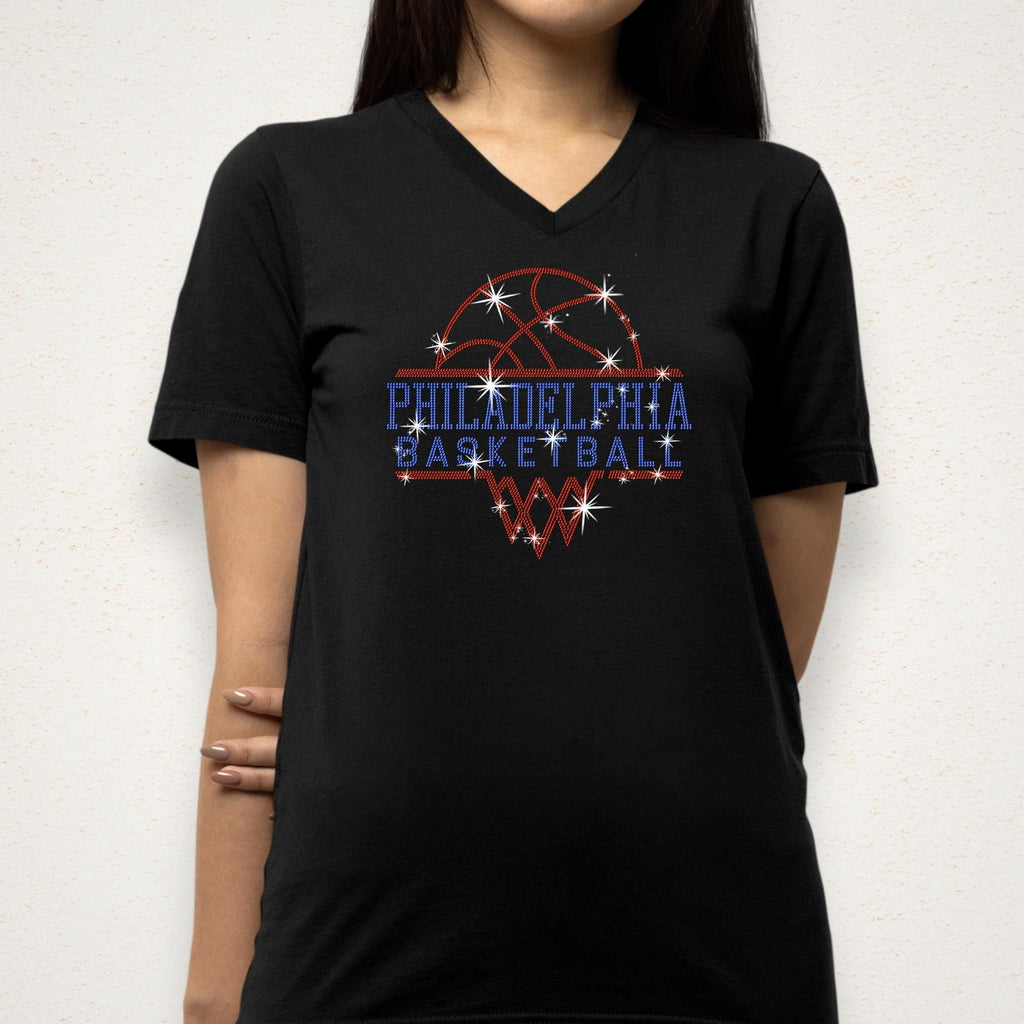Philadelphia Basketball Sports Team Rhinestone Shirt: Basketball Lovers Gift for Women