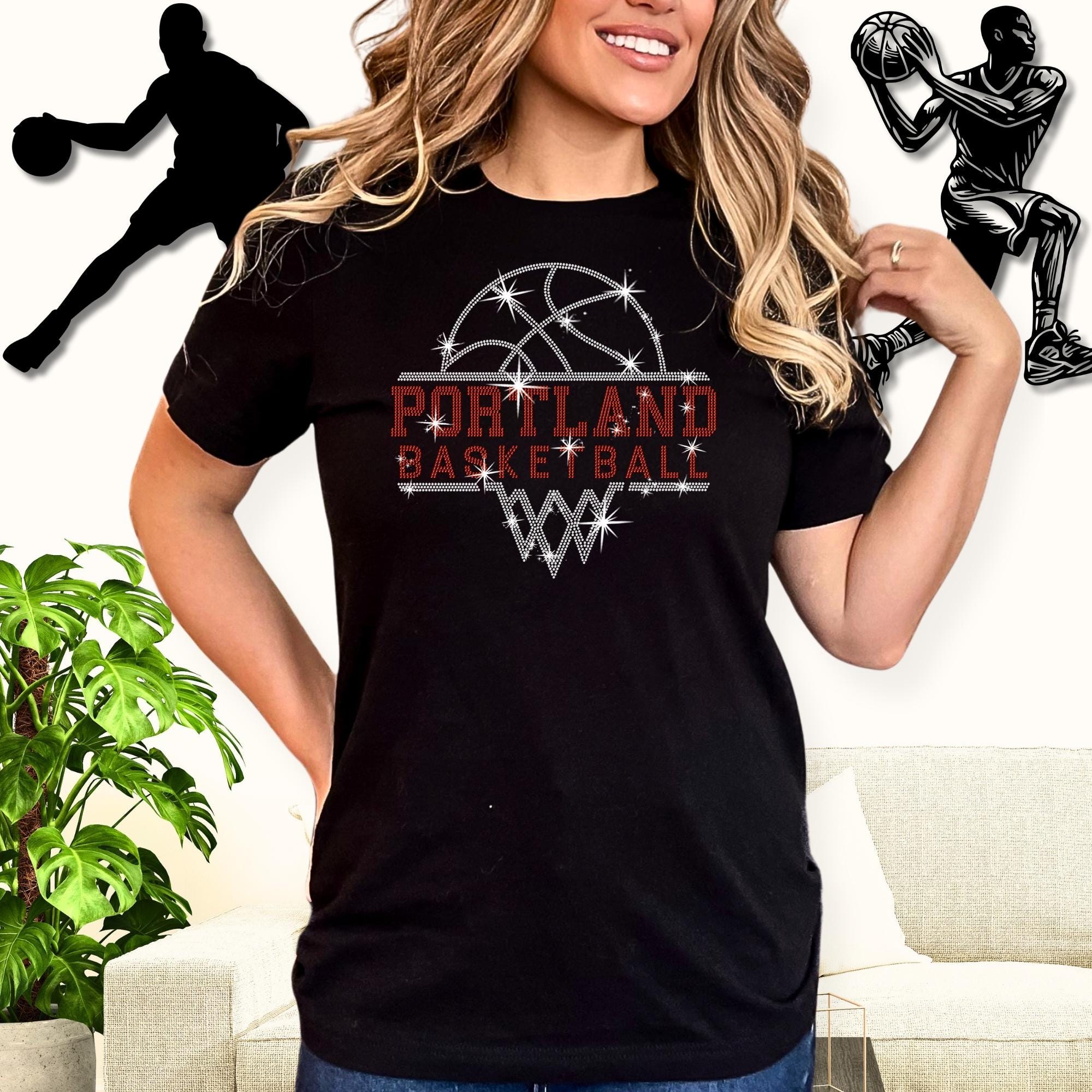 Portland Basketball Sports Team Rhinestone Shirt: Basketball Lovers Cheer Sparkle Tee Main image