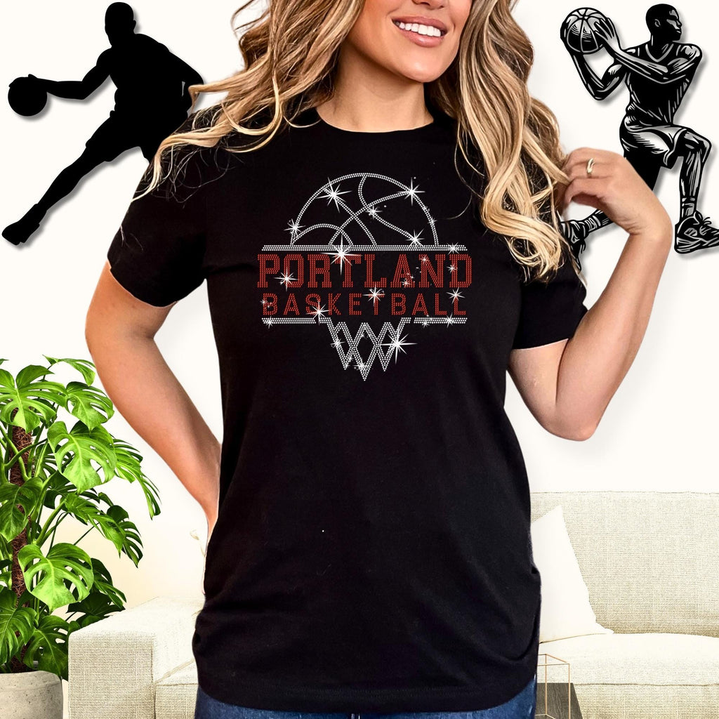 Portland Basketball Sports Team Rhinestone Shirt: Basketball Lovers Cheer Sparkle Tee