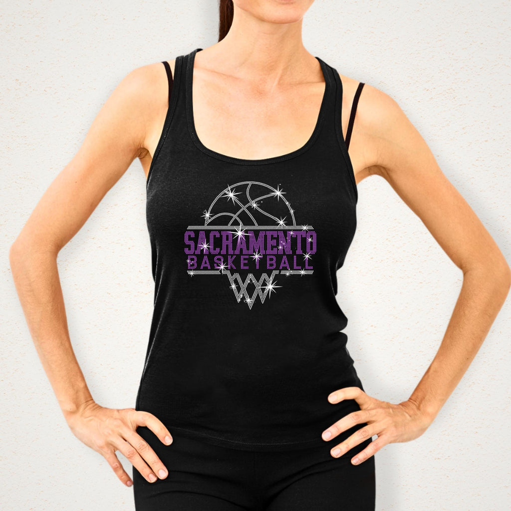 Sacramento Basketball Sports Team Rhinestone Shirt: Basketball Team Fan Sparkle Tee