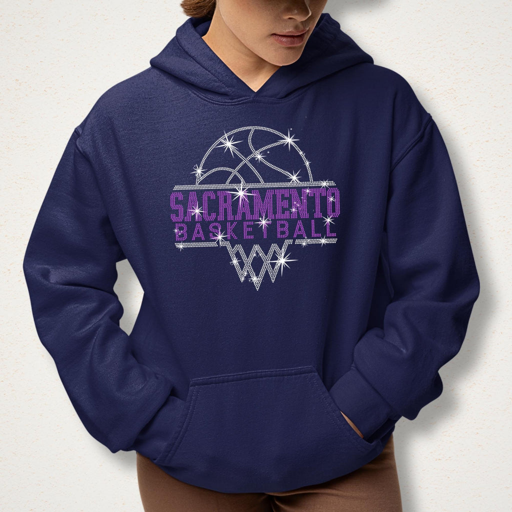 Sacramento Basketball Sports Team Rhinestone Shirt: Basketball Team Fan Sparkle Tee
