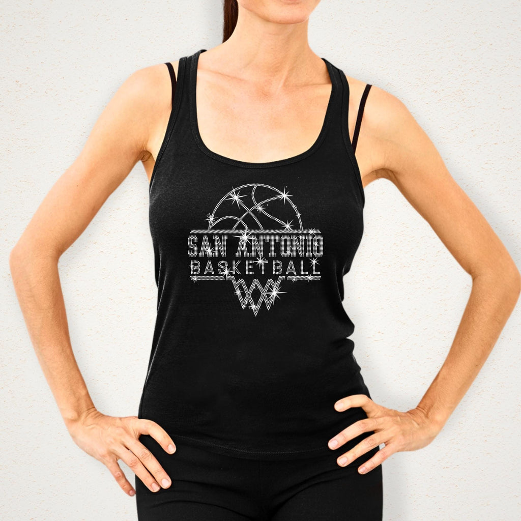 San Antonio Basketball Sports Team Rhinestone Shirt: Ladies Basketball Retro Sports Tee