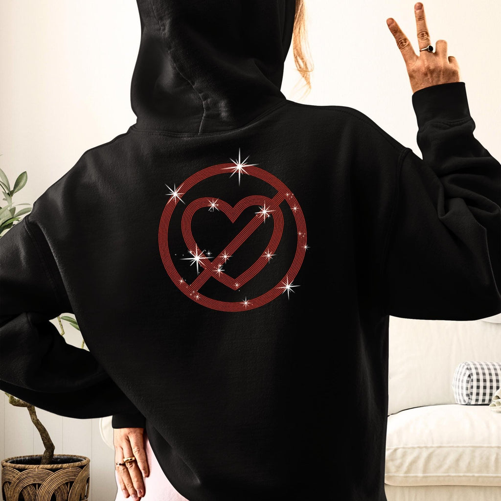 No Love Sign Rhinestone Shirt: Sparkling Sweatshirt for Singles