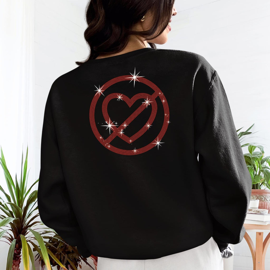 No Love Sign Rhinestone Shirt: Sparkling Sweatshirt for Singles