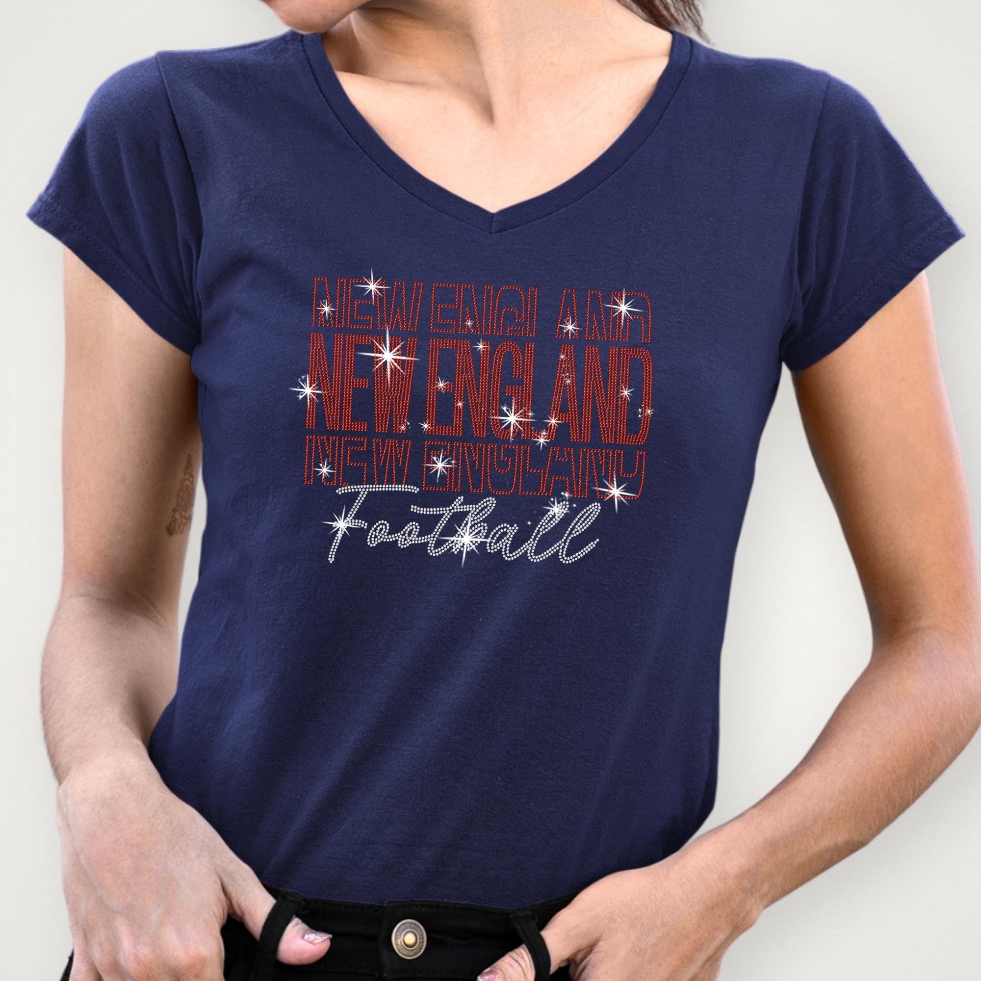 Rhinestone Football Gameday Shirt: New England Fan Apparel
