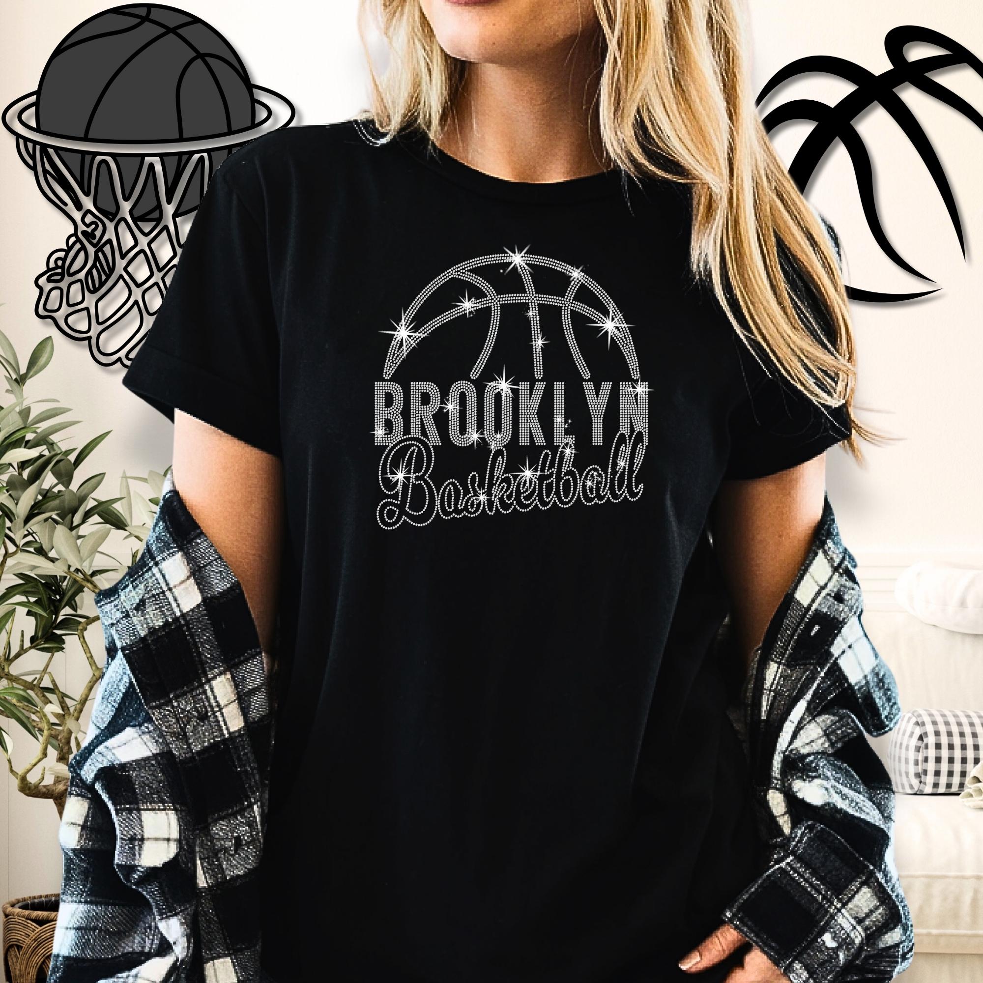 Brooklyn Basketball Rhinestone T-Shirt: Basketball Team Fans Bling Tee