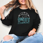 Charlotte Basketball Rhinestone Shirt: Basketball Retro Team Mascot Tee