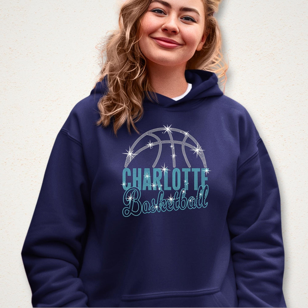 Charlotte Basketball Rhinestone Shirt: Basketball Retro Team Mascot Tee