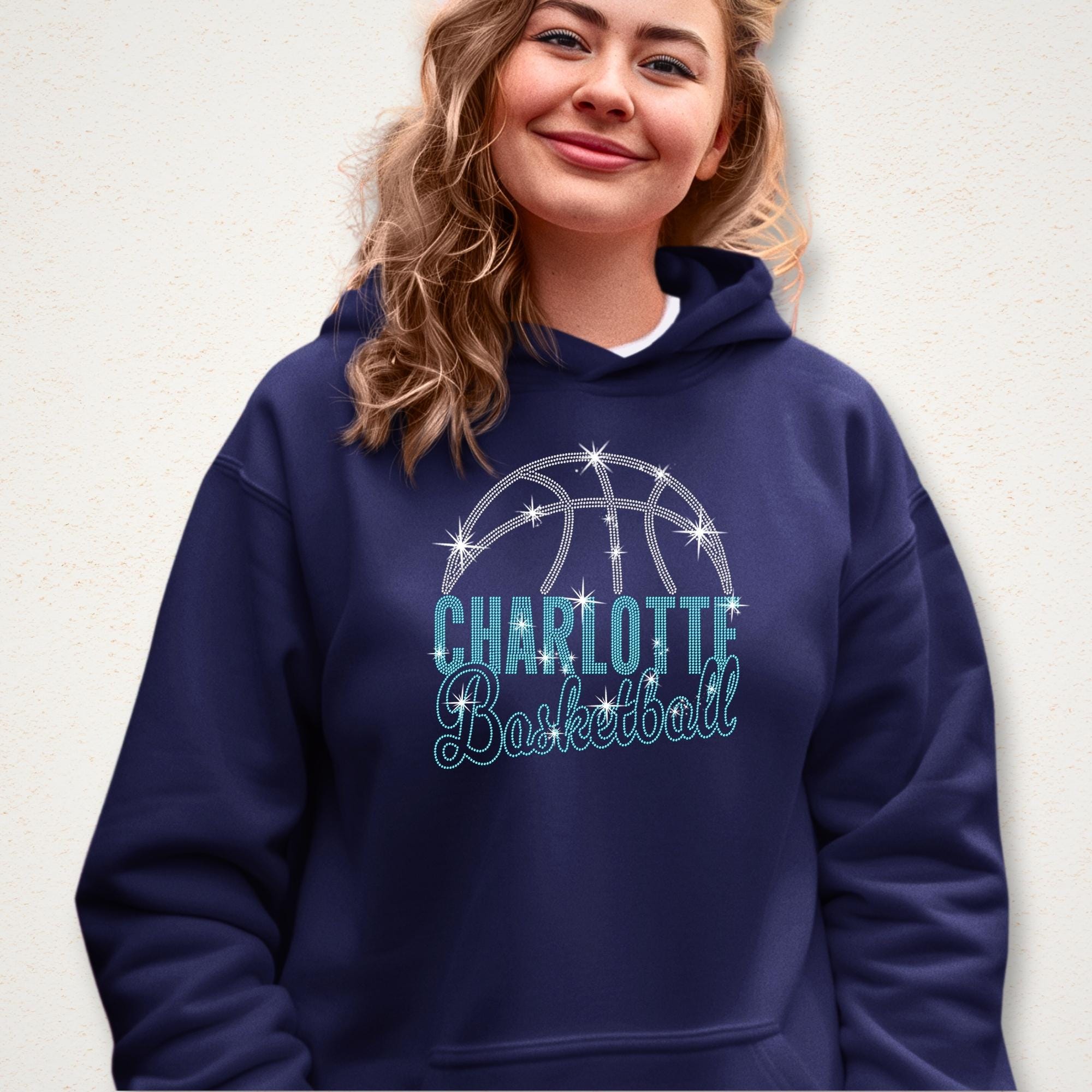 Charlotte Basketball Rhinestone Shirt: Basketball Retro Team Mascot Tee