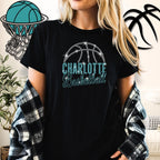 Charlotte Basketball Rhinestone Shirt: Basketball Retro Team Mascot Tee