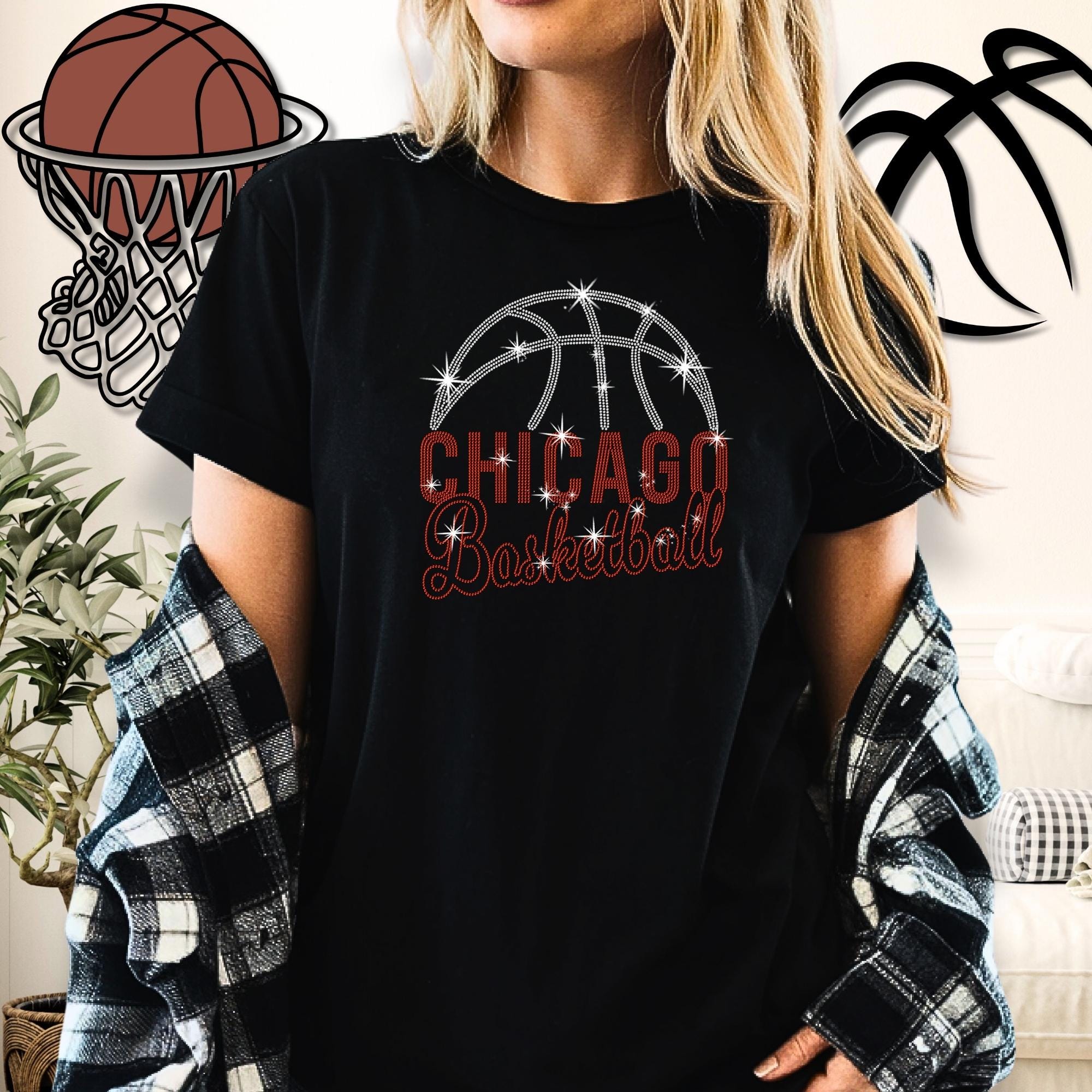 Chicago Basketball Rhinestone Shirt: Sparkling Retro Sports Team Fans Apparel
