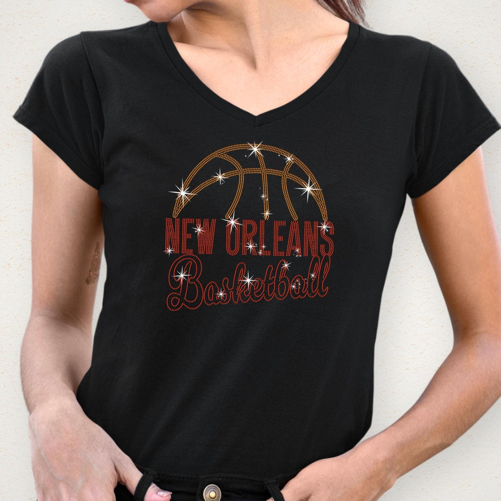 New Orleans Basketball Rhinestone T-Shirt: Basketball Team Fans Bling Shirt