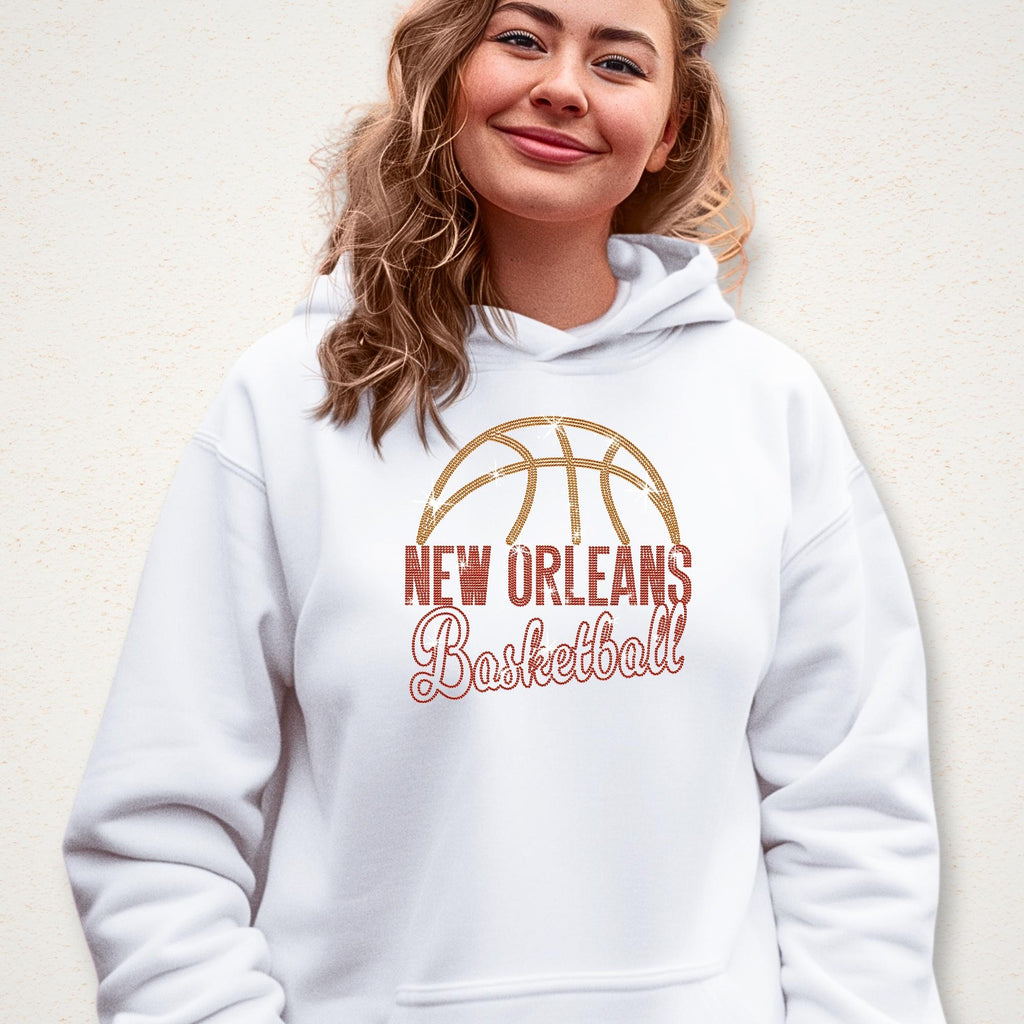 New Orleans Basketball Rhinestone T-Shirt: Basketball Team Fans Bling Shirt