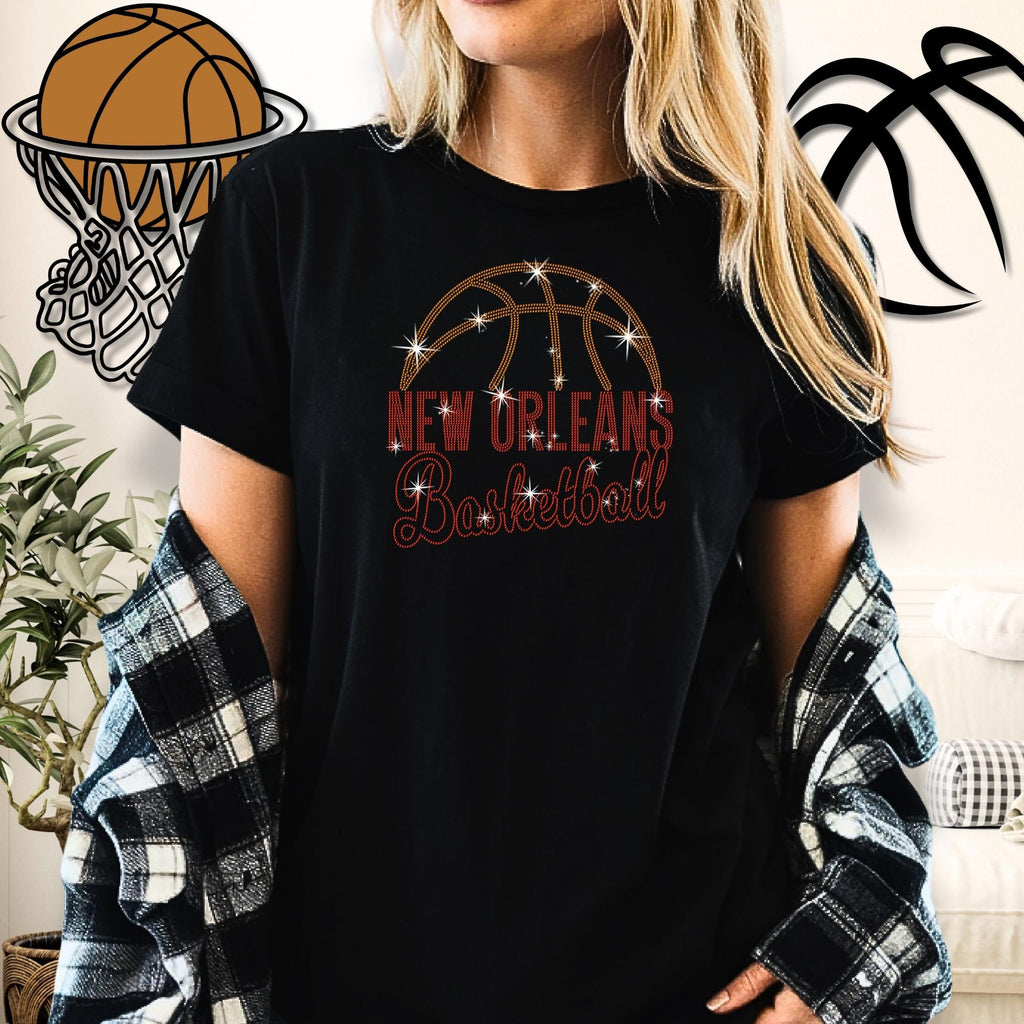 New Orleans Basketball Rhinestone T-Shirt: Basketball Team Fans Bling Shirt