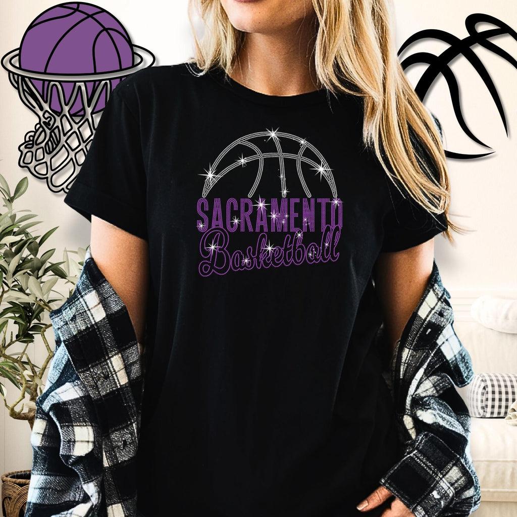 Sacramento Basketball Rhinestone Shirt: Retro Basketball Game Day Bling Outfit