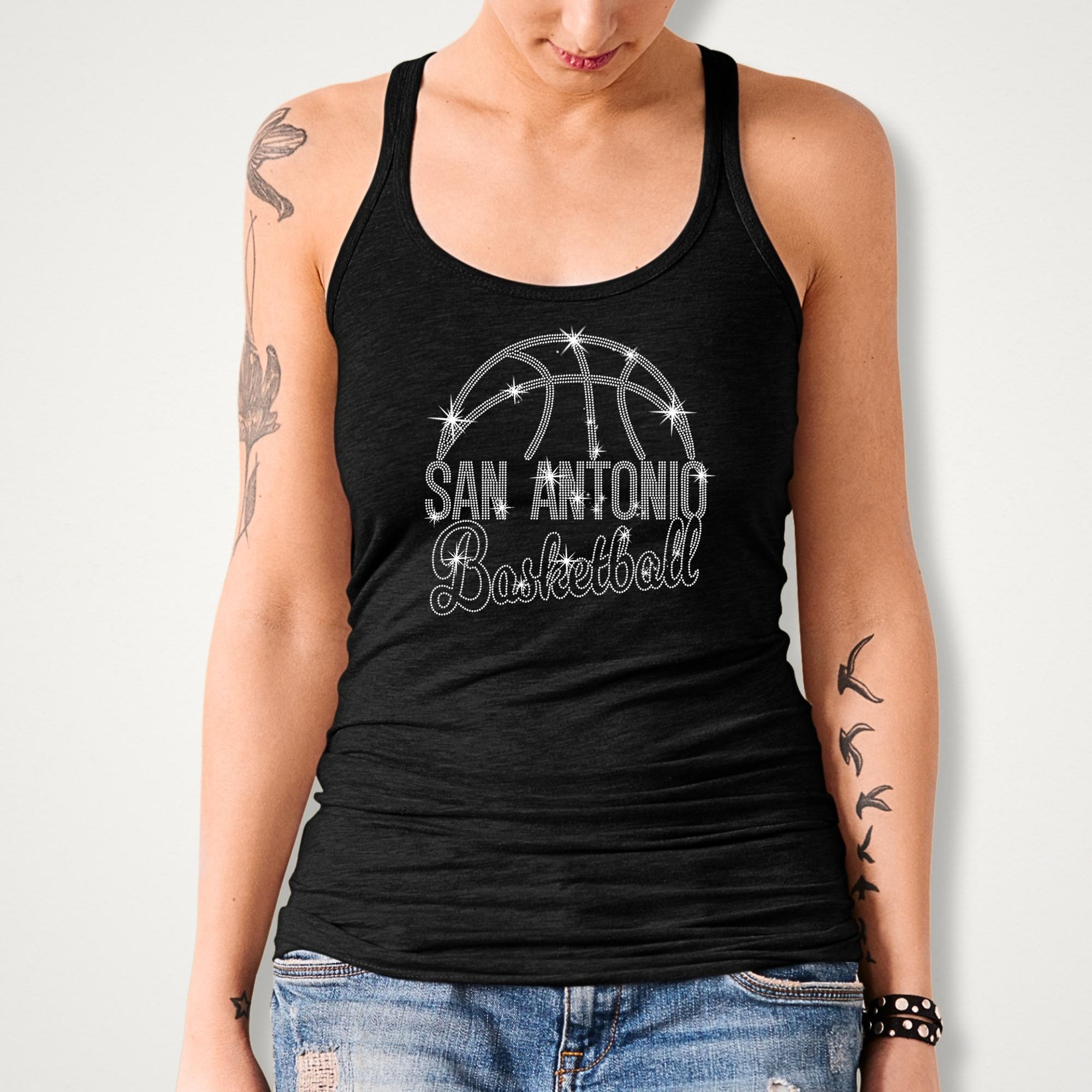 San Antonio Basketball Rhinestone Shirt: Trendy Basketball Game Day Bling Apparel