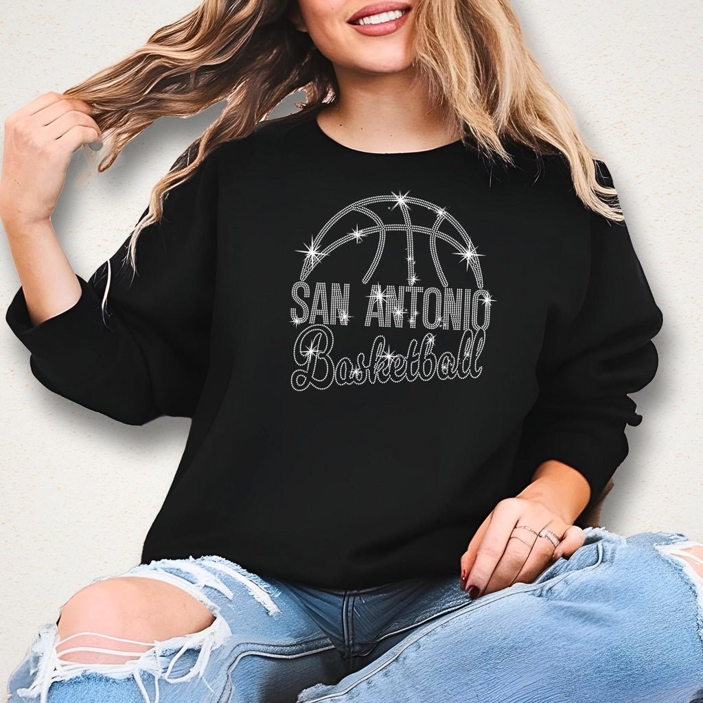 San Antonio Basketball Rhinestone Shirt: Trendy Basketball Game Day Bling Apparel